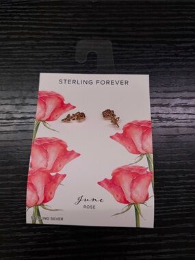 Sterling Forever June Rose Sterling Silver Stud Earrings Gold